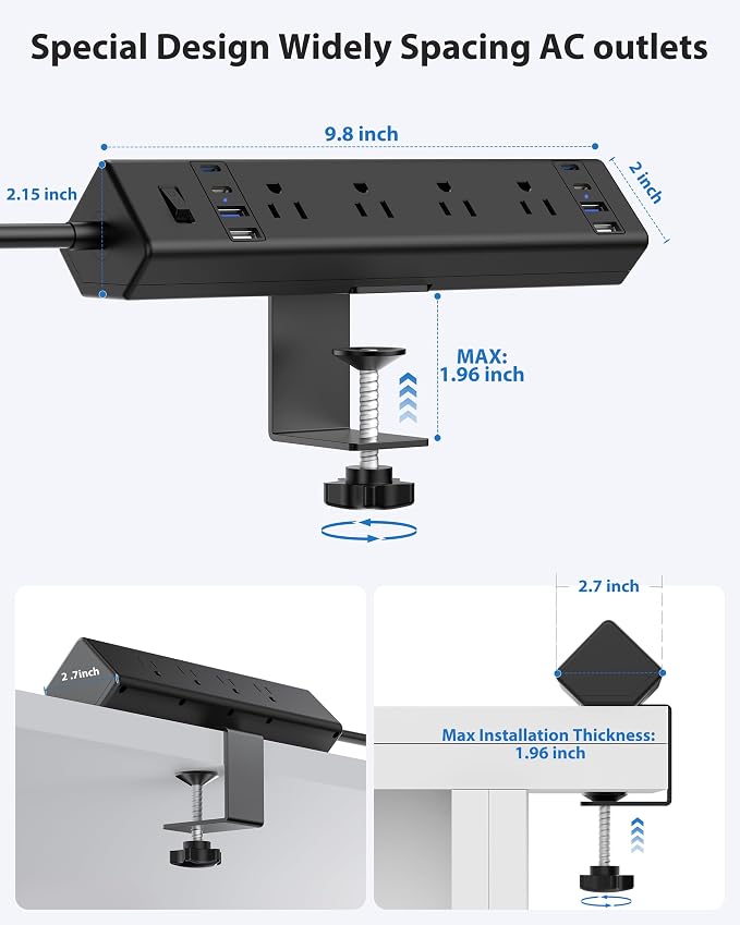 40W Fast Charging Station, Desk Clamp Power Strip 20W USB C, 8 Outlets - Image 5