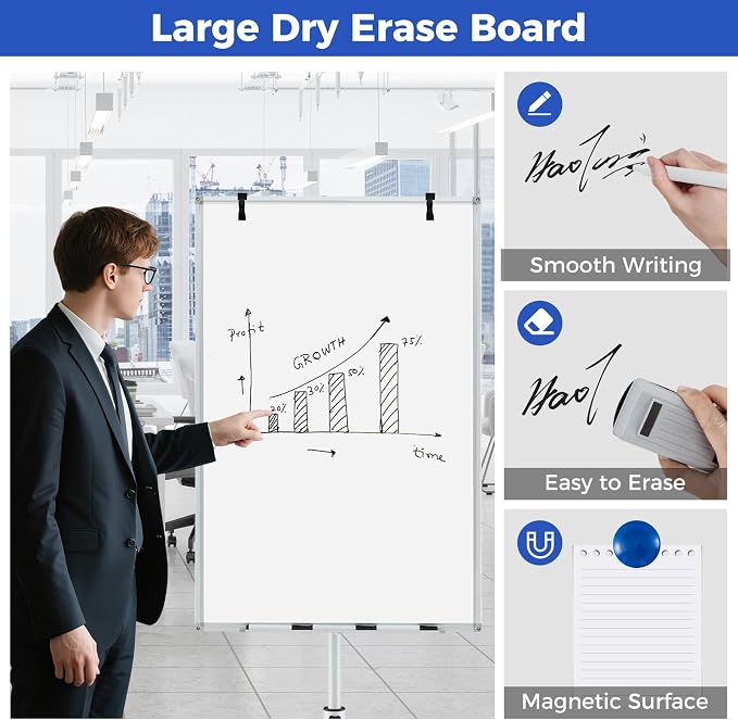 Goplus 40” x 26” Rolling Whiteboard, Height Adjustable Magnetic Dry Erase Board - Image 4