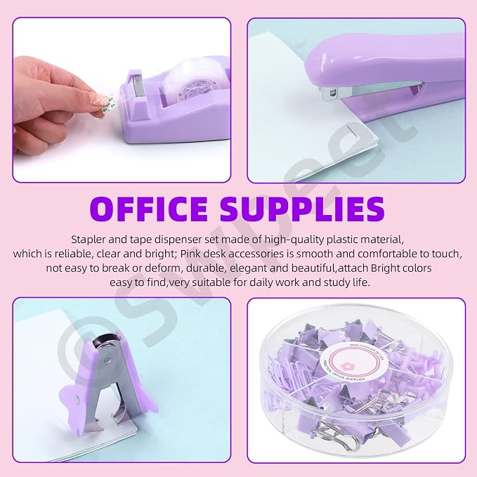 Swpeet 9Pcs Purple Office Supplies Kit, Desk Accessories Including Stapler - Image 5