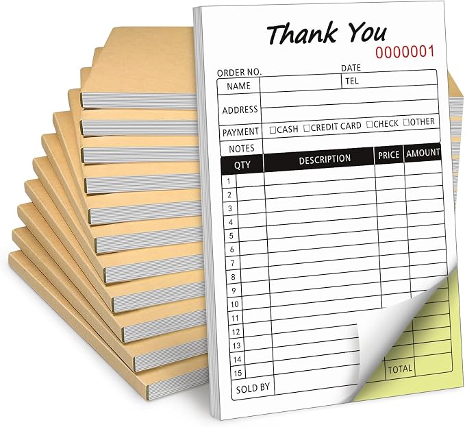 Receipt Book with Cardboard 2-Part Carbonless, Order Forms by Homvle