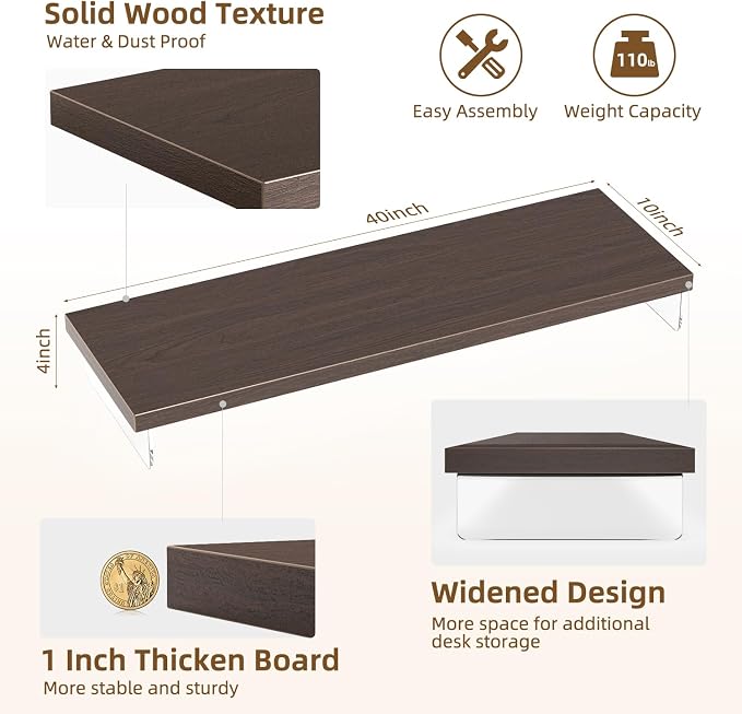 Dual Monitor Stand Riser, Wooden Desktop Organizer Shelf - Image 3