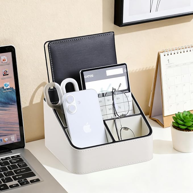 MEIBOOCH Remote Control Holder, PU Leather Small Desk Organizer - Image 3
