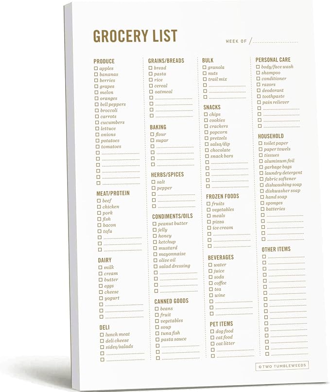Grocery List Magnet Pad for Fridge by TwoTumbleweeds