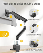 monTEK Dual Monitor Arm with USB, Mechanical Spring Monitor Arm - Image 5
