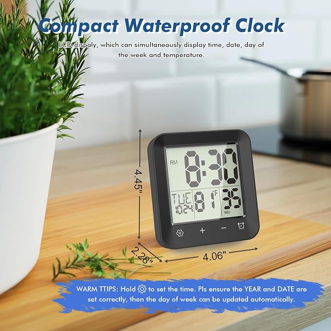 Wisoee Waterproof Shower Clock Timer, Bathroom Clock - Image 5