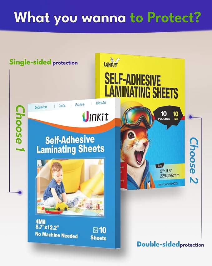 Uinkit 4mil Thicker Single-Sided Self-Adhesive Laminating Sheets 100Pack Letter - Image 6