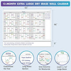 Jumbo Dry Erase Yearly Whiteboard Wall Calendar, Huge 12 Month Laminated - Image 3