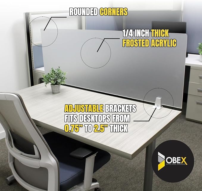 OBEX Frosted Acrylic Desk Mounted Privacy Panel - Image 4