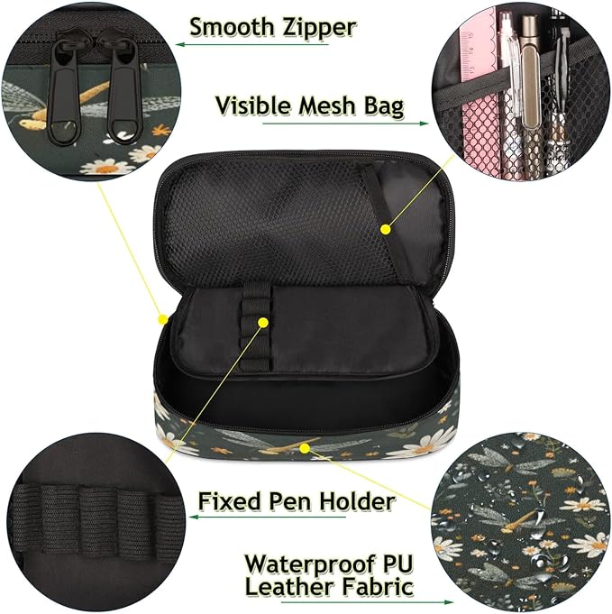 Pardick Pencil Case，Butterfly Daisy Big Capacity Pencil Pouch Coin Pouch - Image 5