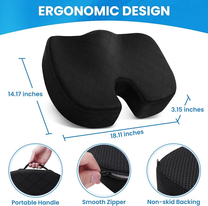 TushGuard Office/ Car Seat Cushion, Non-Slip Sciatica & Back Coccyx Tailbone - Image 2