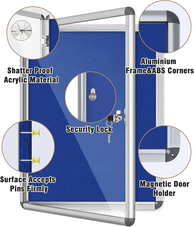 Mifuro 26"x20" Enclosed Bulletin Board, Lockable Weather-Resistant Aluminum - Image 3