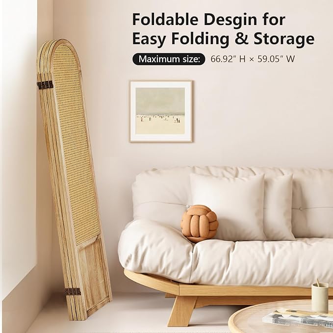 Asnefeli Room Divider 4 Panel, Folding Privacy Screen, Foldable Wood Divider - Image 6