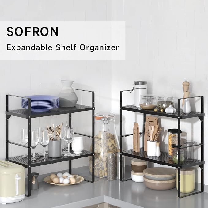 SOFRON Expandable Cabinet Storage Shelf Stackable Organizer Rack - Image 6