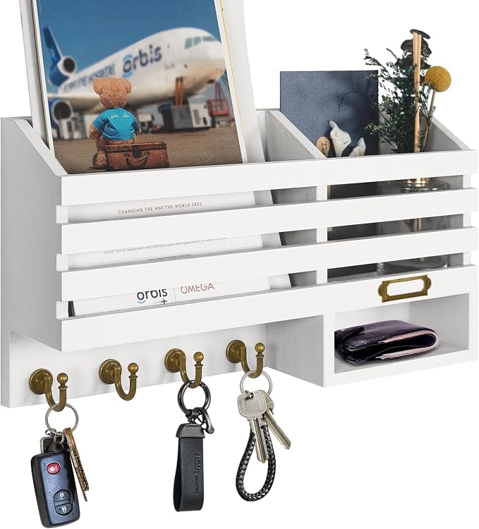 FifthQuarter Key Holder for Wall: Easy Mounted Key Rack and Mail Organizer by FifthQuarter