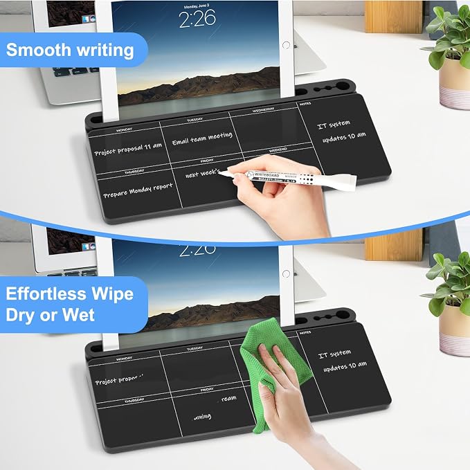 Desktop Glass Whiteboard with Storage, Weekly Calendar Desk Dry Erase White - Image 4