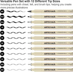 Micro Fineliner Drawing Art Pens, 12 Assorted Sizes, Waterproof Archival Ink - Image 3
