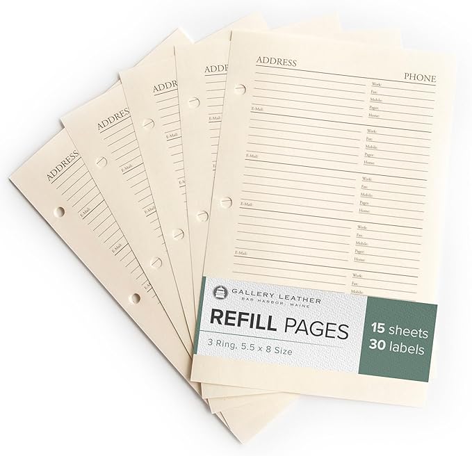 Gallery Leather Address Book Refill Replacement Pages by GalleryLeather