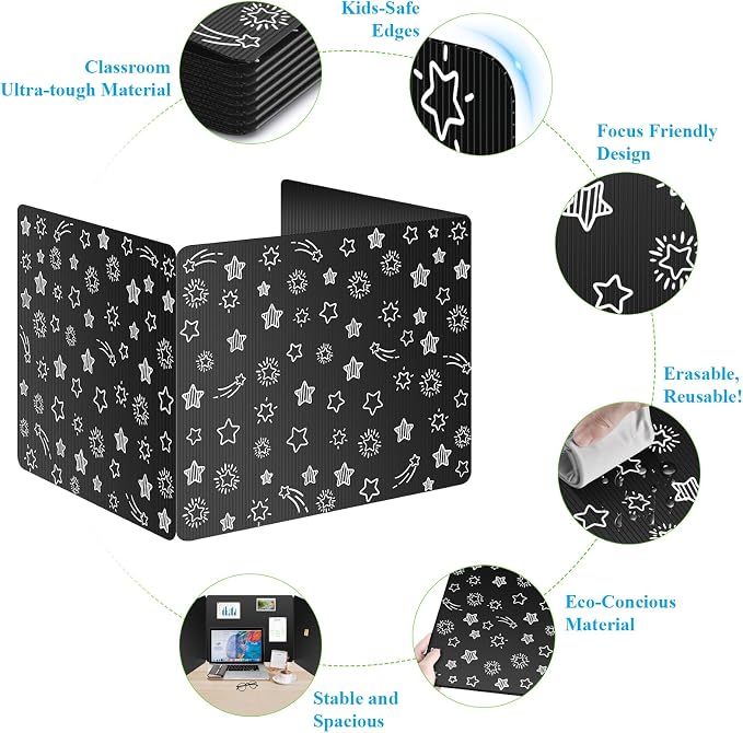 Black 24-Pack Desk Dividers for Students, Waterproof Plastic Study Carrel - Image 5