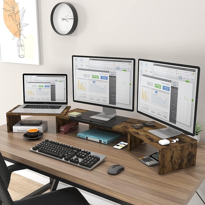 WESTREE Triple Dual Monitor Stand Riser, Extra Long Monitor Stand - Image 3