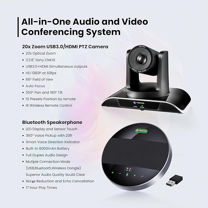20x Zoom Conference Room Camera System TONGVEO All-in-1 Video and Audio - Image 2