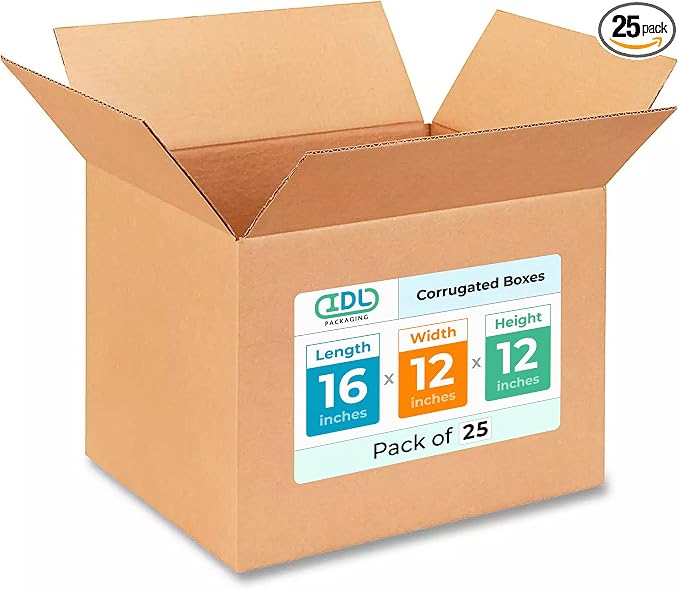 Medium Shipping & Moving Boxes 16"L x 12"W x 12"H by IDLPackaging