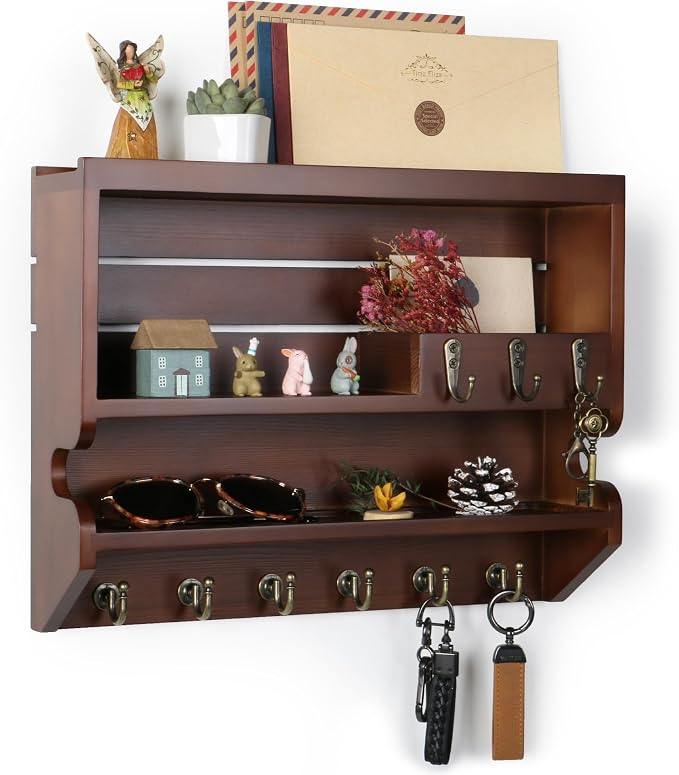 Mutsault Key Holder for Wall, Mail Organizer Wall Mounted, Luxury Walnut - Image 2