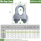 200PCS M5 Heavy Duty Wire Rope Clamps, 3/16-Inch Zinc Plated Wire Cable Clamps - Image 2