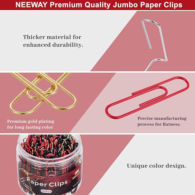 NEEWAY 200pcs Large Paper Clips, 2 Inch Jumbo Paper Clip, Ceative Colored - Image 3