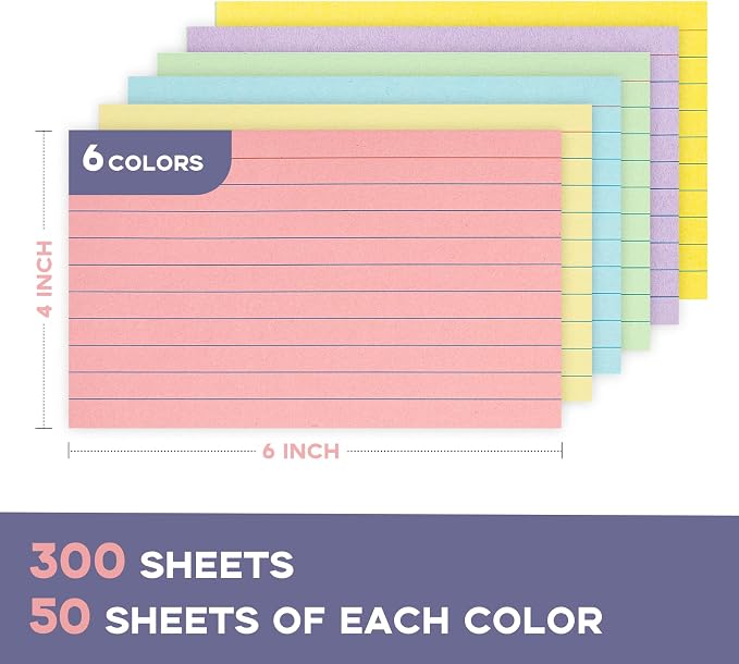 300PCS Colored Index Cards 4x6, Goefun Ruled Notecards, 6 Color Flashcards - Image 2
