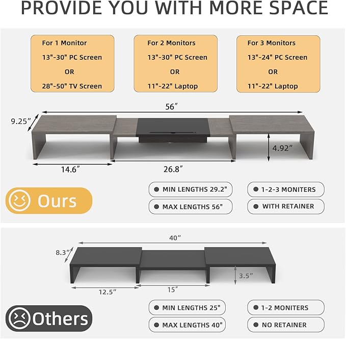 WESTREE Triple Dual Monitor Stand Riser, Monitor Stand - Image 4
