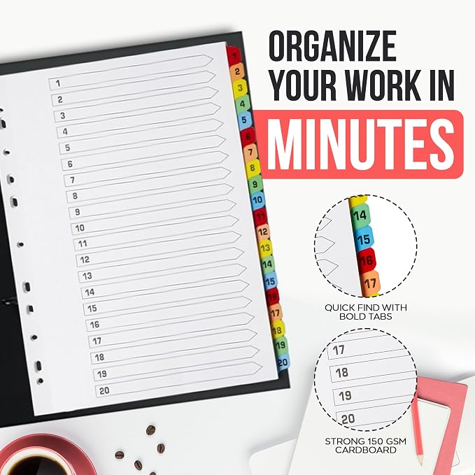 Binder Dividers with Tabs 1-20 Numbered – A4 | Dividers - Image 2