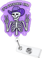 It's Probably Fine Funny Cowboy Skeleton Nurse Badge Reel, Cute Radiology X-ray by LINAYOHA