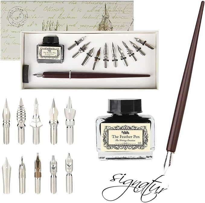 hhhouu Calligraphy Set for Beginners Quill Pen and Ink Set Fancy Pens by hhhouuWithFunCreativity