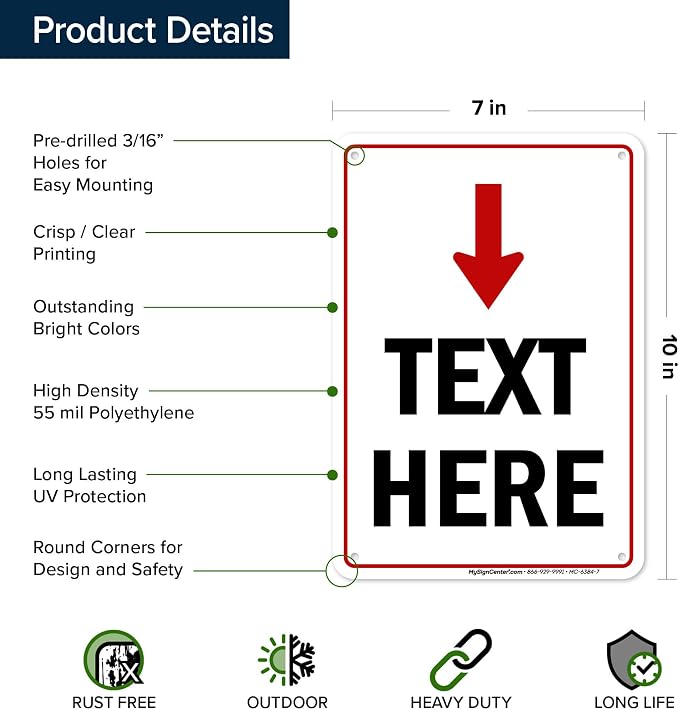 Custom Arrow, Custom Directional Sign, Arrow Down Sign, 7x10 Inches, 55 mil - Image 6