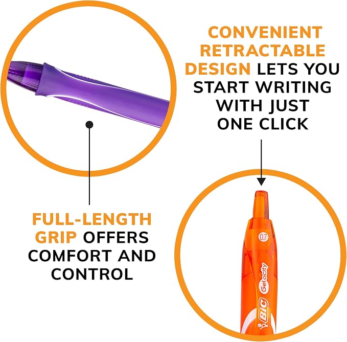BIC Gelocity Quick Dry Assorted Colors Gel Pens, Medium Point, 3-Count Pack - Image 6