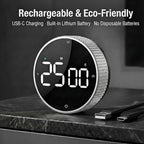 Rechargeable Magnetic Kitchen Timer, LED Countdown/Up Timer, Supports USB-C - Image 2