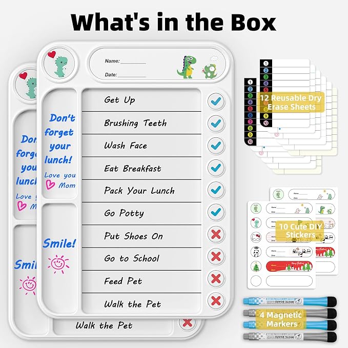 2-Pack Magnetic Chore Chart for Kids, ADHD Task Tracker Easy-Check Routine Dry - Image 4