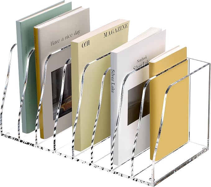 SANRUI Acrylic Desk File Organizer, 8 Vertical Compartments Clear Magazine File by SANRUI