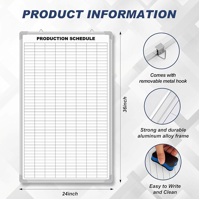 Lined Whiteboard Blank Grid Aluminum Frame Dry Erase Board Reusable Wall - Image 3