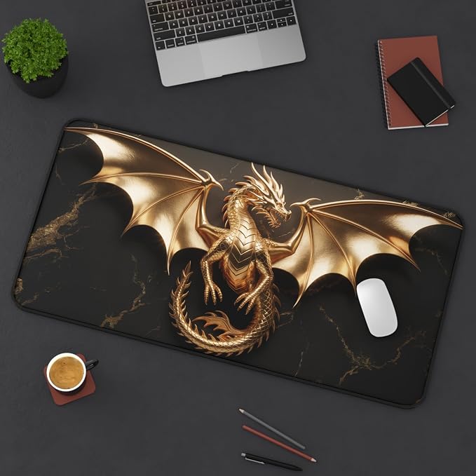 Golden Dragon Black Marble Desk Mat | Luxury Gaming Mouse Pad, Large Non-Slip - Image 4