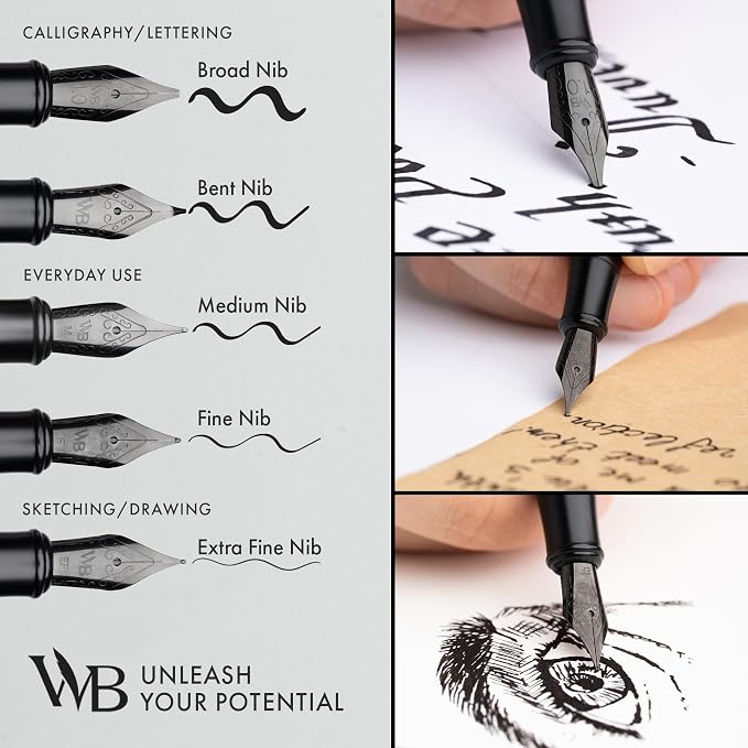 Wordsworth & Black Fountain Pen Set, Bent Nib, Includes 24 Pack Ink Cartridges - Image 5