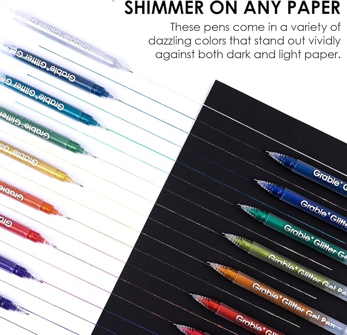 Grabie Jumbo Glitter Gel Ink Pen Set Of 18, Metallic Vibrant Sparkle Gel Pens - Image 6