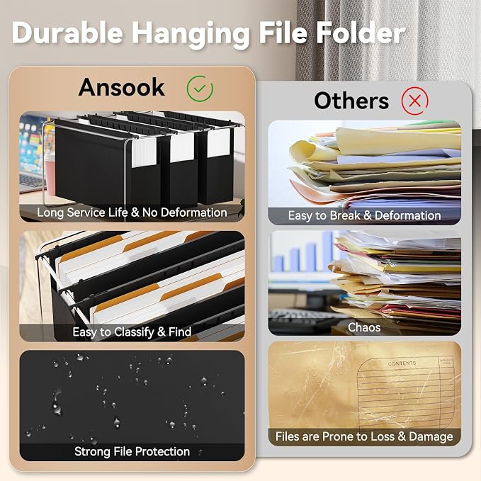 Ansook Hanging File Folders Legal Size, Heavy Duty 3" Expansion File Folder - Image 5