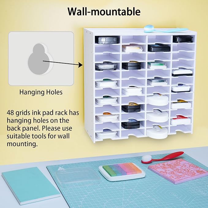 Krafetto 48 Grids Ink Pad Storage Rack, Wall-mountable Stamp Pad Organizer - Image 5