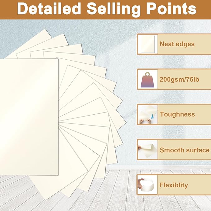 Silunkia 100 Sheets Cream Shimmer Cardstock 8.5 x 11 Ivory Paper, 200gsm/75lb - Image 3