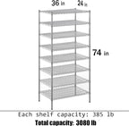 Regal Altair 24" Deep x 36" Wide x 74" Height Wire Shelving Kit | 8-Tier | NSF - Image 3