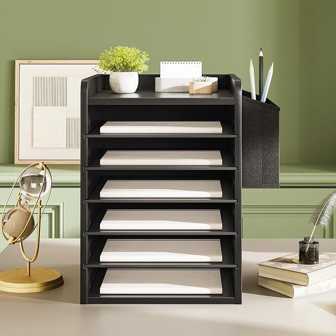 HOOBRO Adjustable Countertop Mail Sorter, 6 Tier Wooden Paper Organizer - Image 6