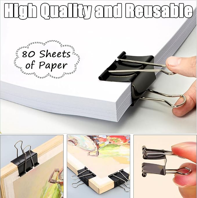300 Pcs Medium Binder Clips Bulk 1.25 Inch Heavy Duty Paper Clamps Black Metal - Image 5