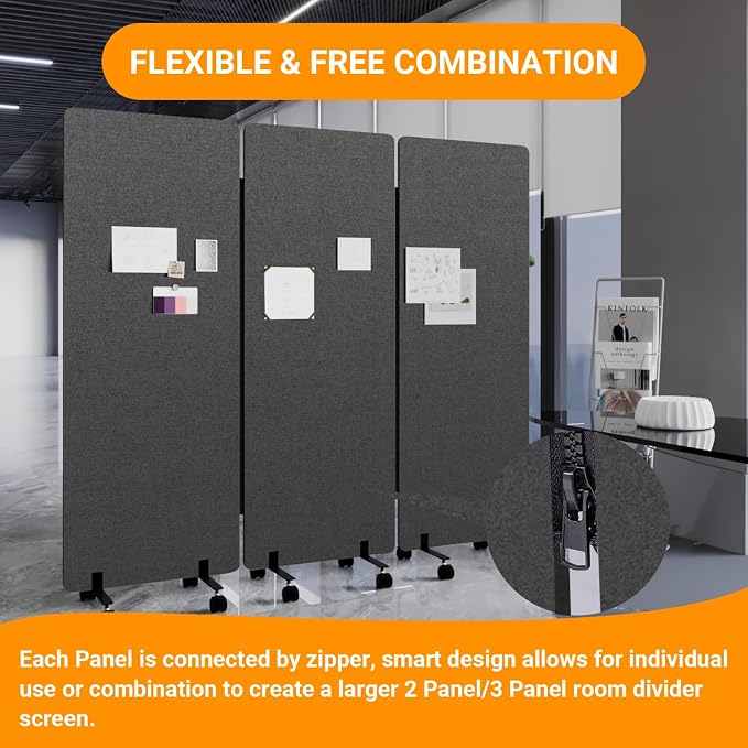 Soundproof Room Divider with Wheels, 66in Office Dividers - Image 3