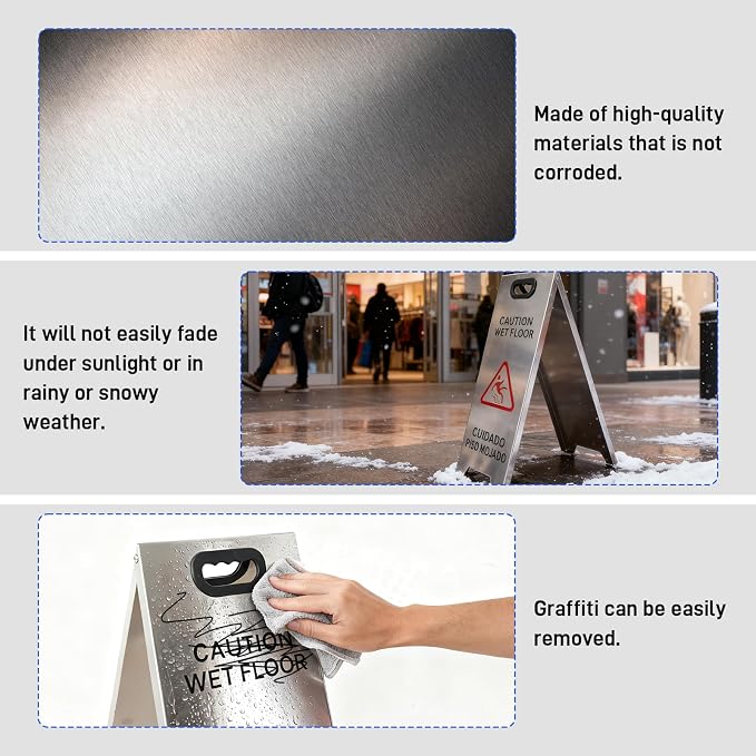 Kerty 4 Pack Stainless Steel Wet Floor Sign, 24 Inch Caution Wet Floor Sign - Image 4